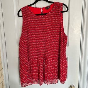 Halogen Red Patterned Pleated Georgette Sleeveless Blouse Top XXL plus size